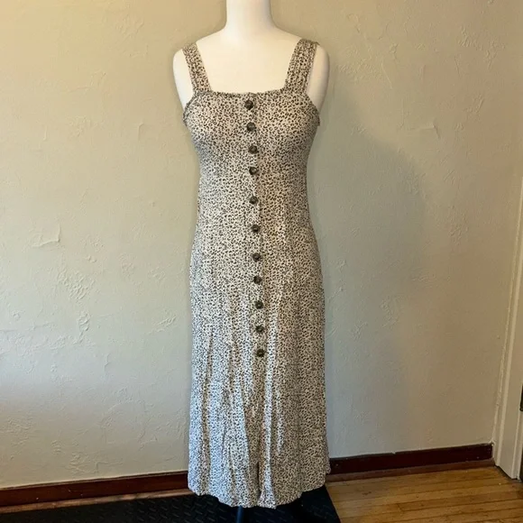 JAPNA stretch button down tan/black cheetah print long dress in women’s small - Picture 2 of 8